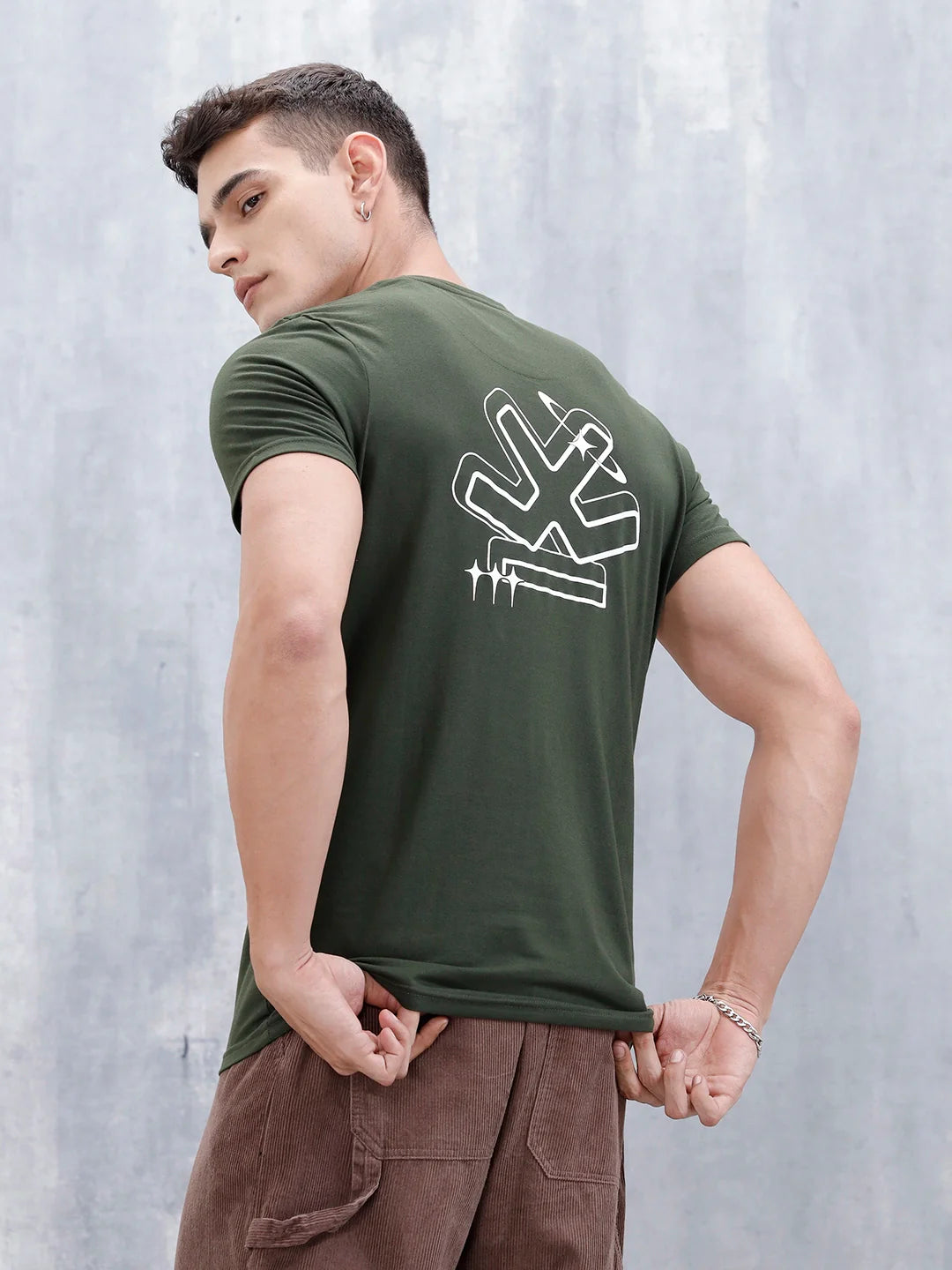 Men's Causal Regualr Fit Grpahic Printed T-Shirt | Olive