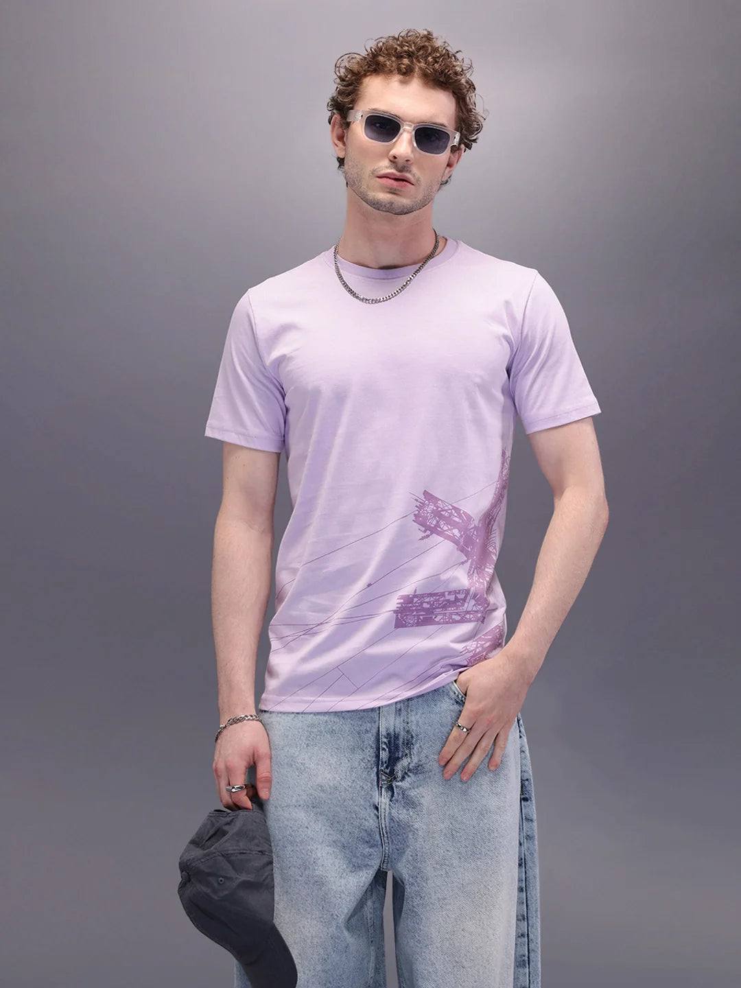 Logo Placement Printed T-Shirt | Lavender