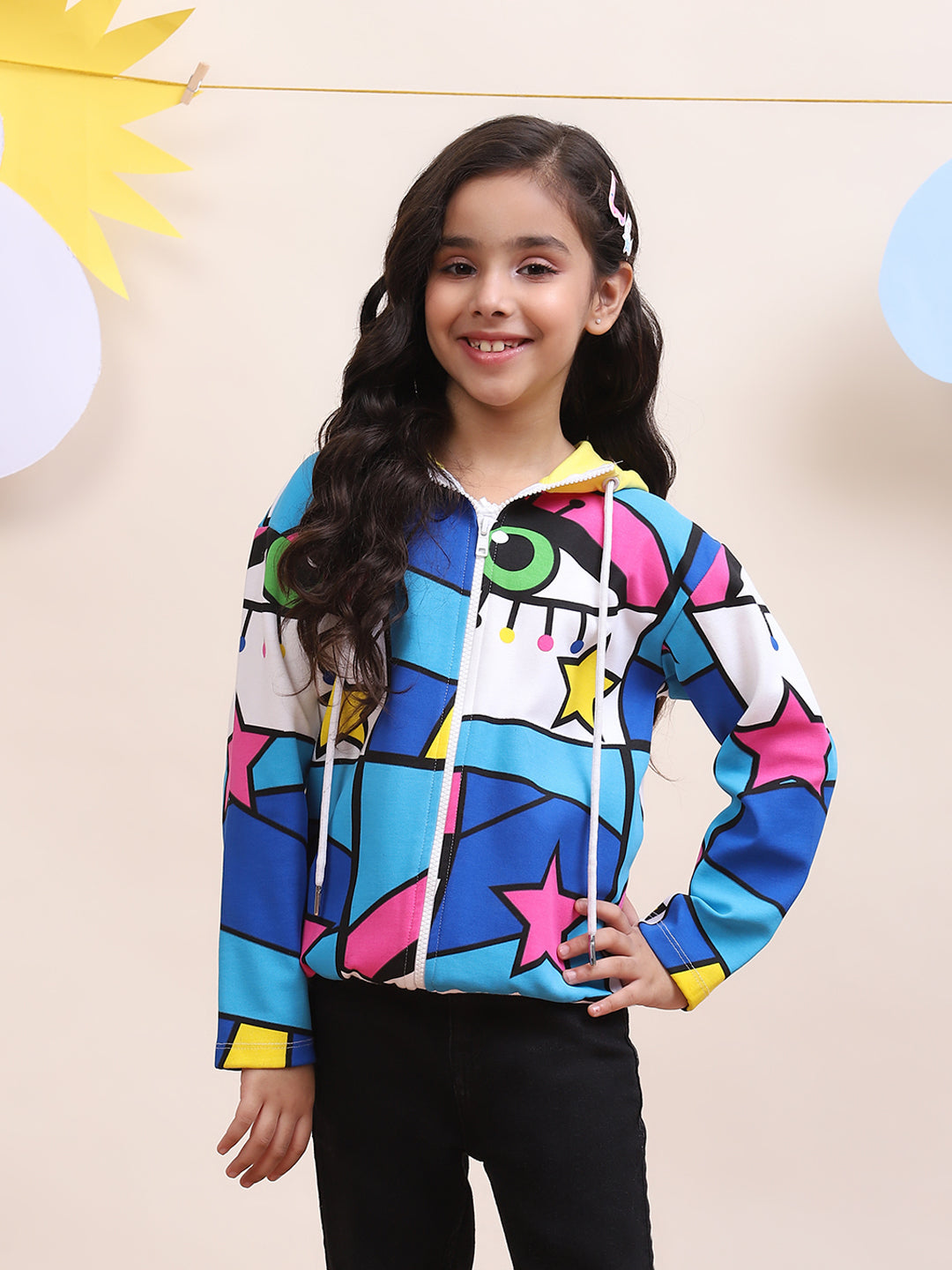 Girls Multicolor Star Print Jacket