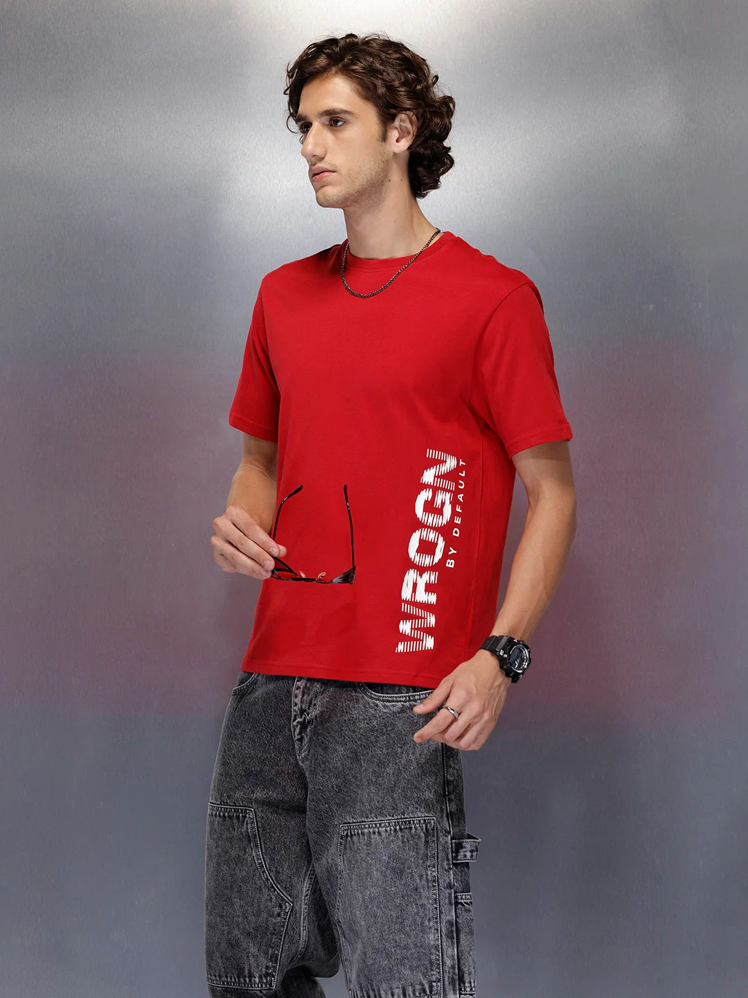 Men’s slim fit placement print t-shirt | Red