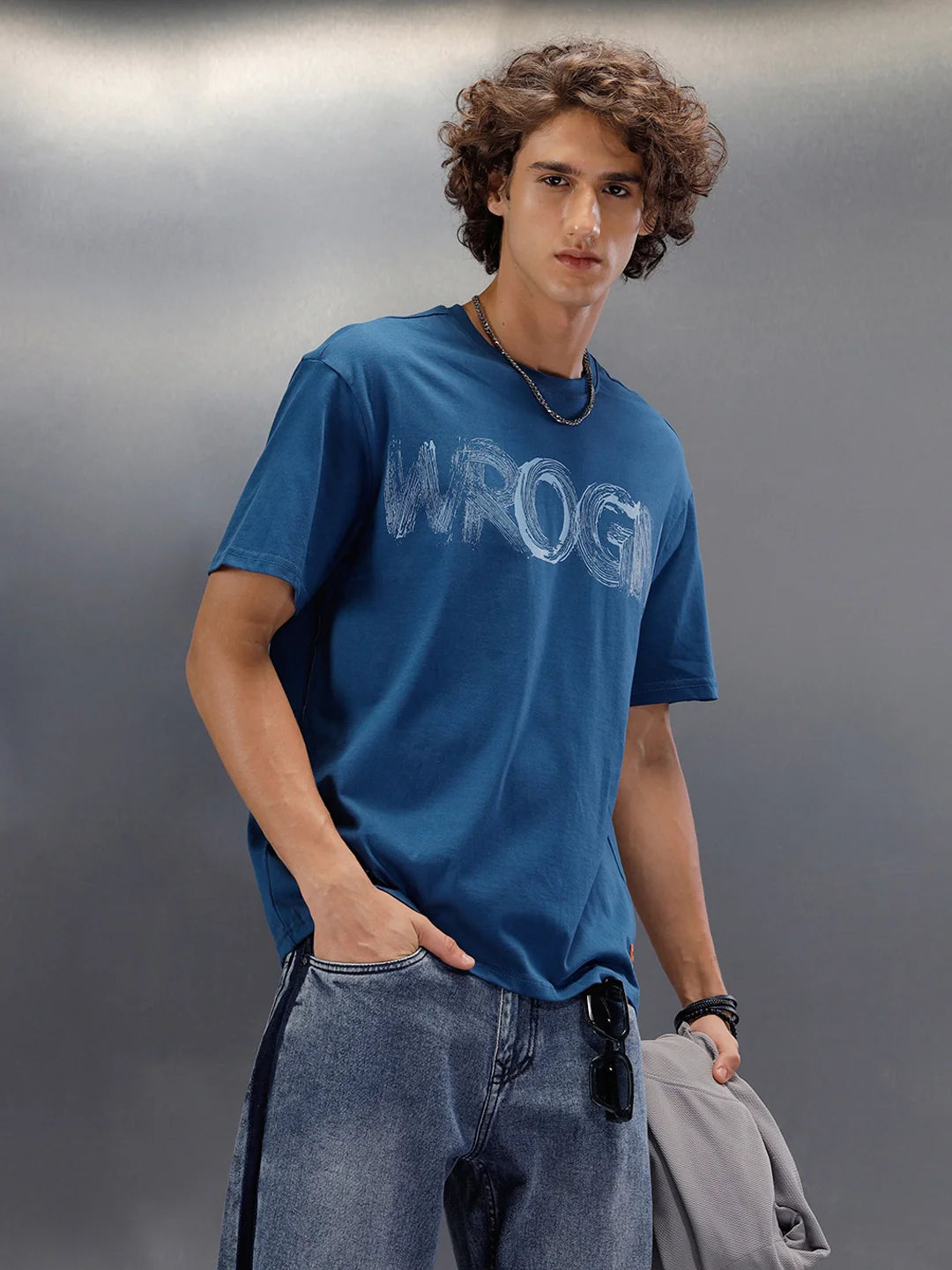 Oversized Fit Graphic Printed Crew Neck T-Shirt | Blue