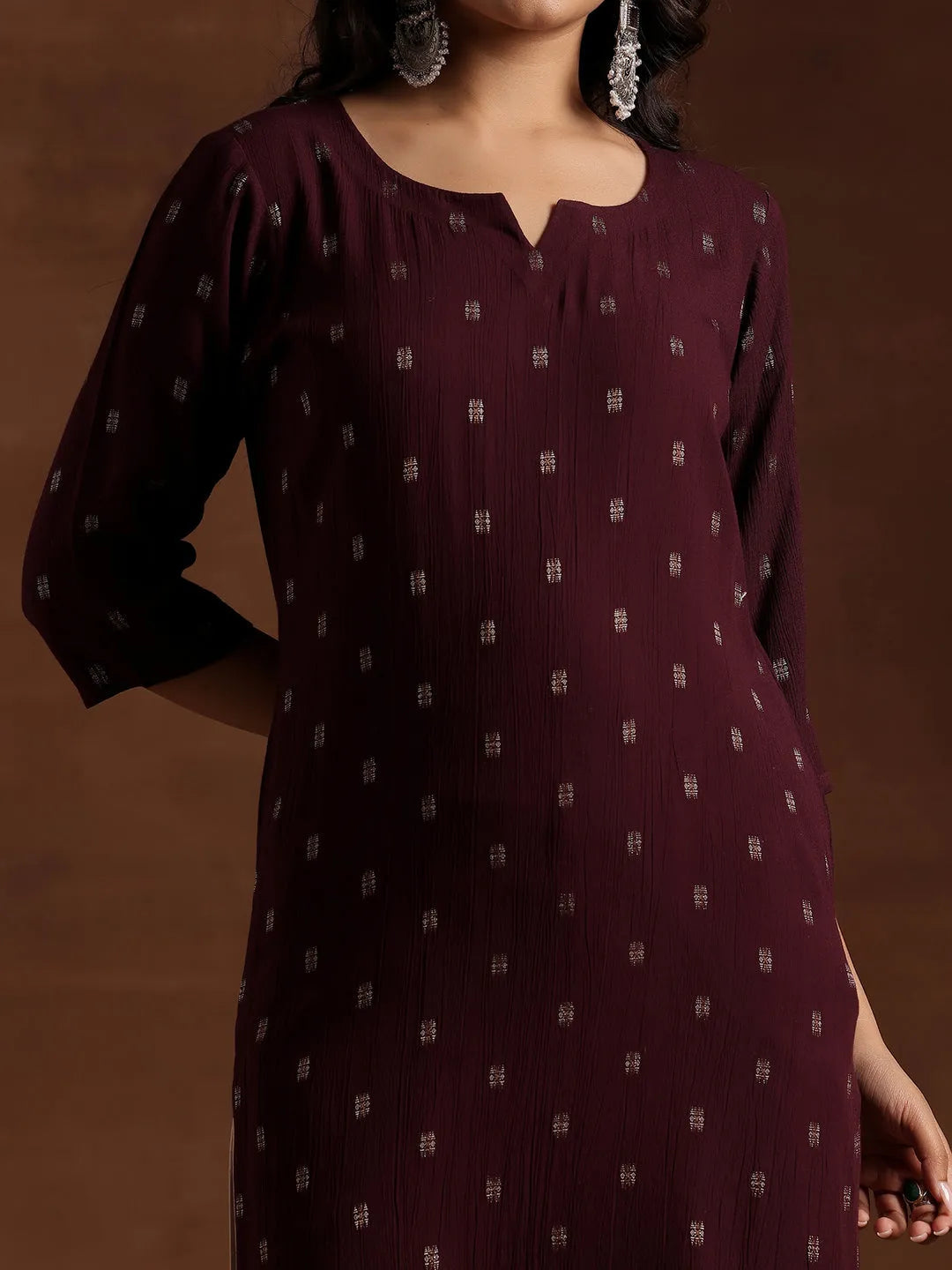 Wine Woven Design Viscose Rayon Straight Kurta