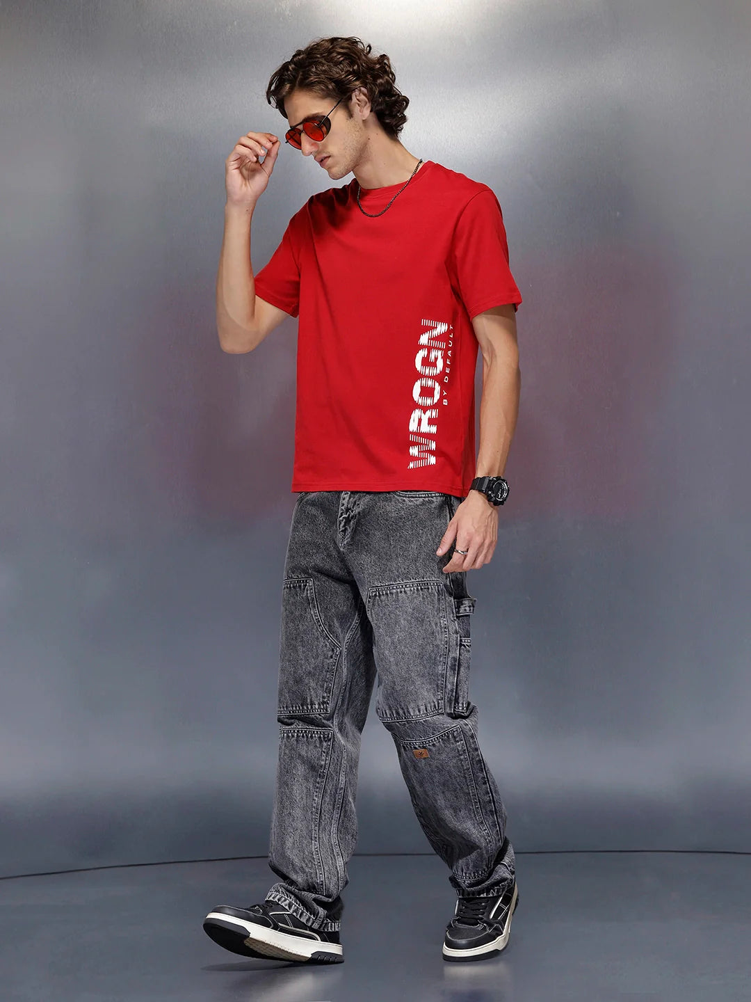 Men’s slim fit placement print t-shirt | Red