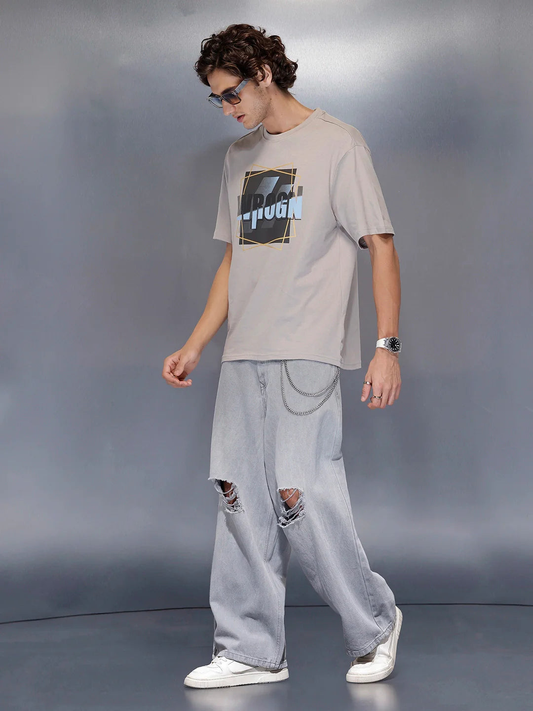 Men’s Grey oversized graphic T-shirt | Grey
