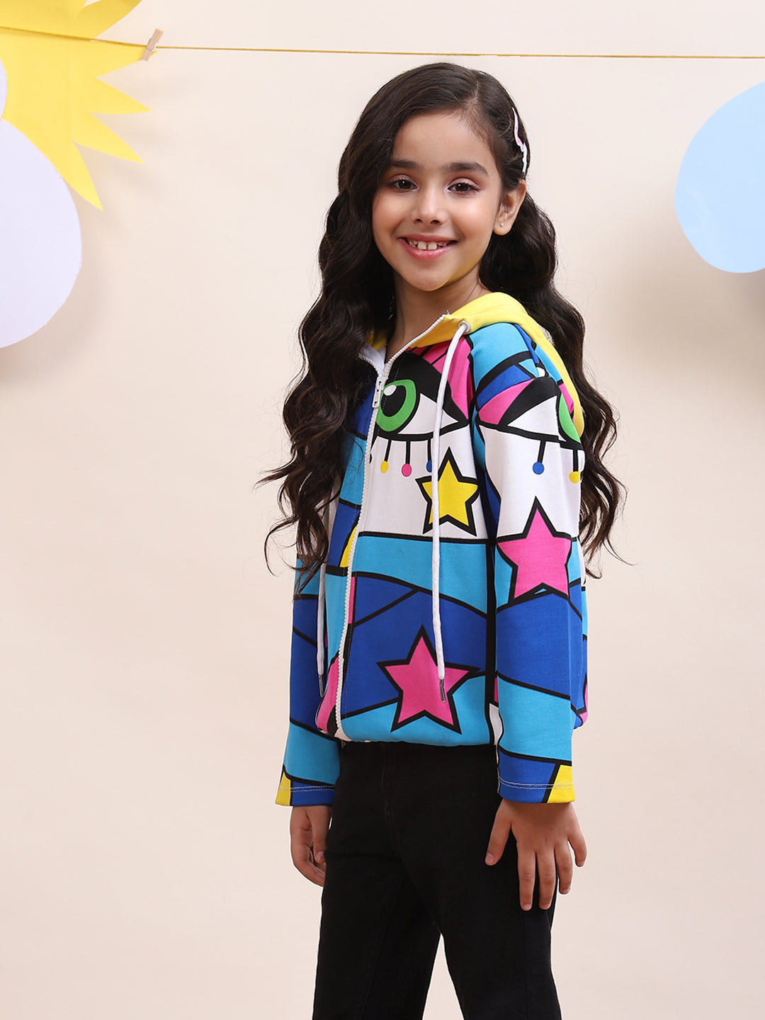Girls Multicolor Star Print Jacket