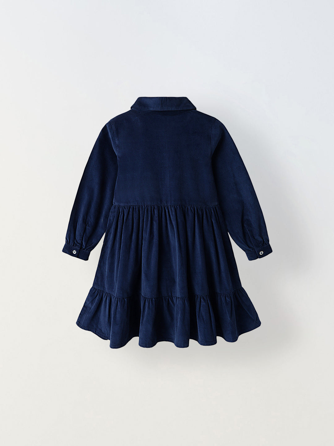Girls Navy Collar Neck Corduroy Solid Dress