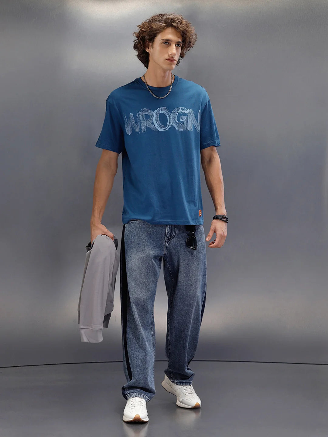 Oversized Fit Graphic Printed Crew Neck T-Shirt | Blue