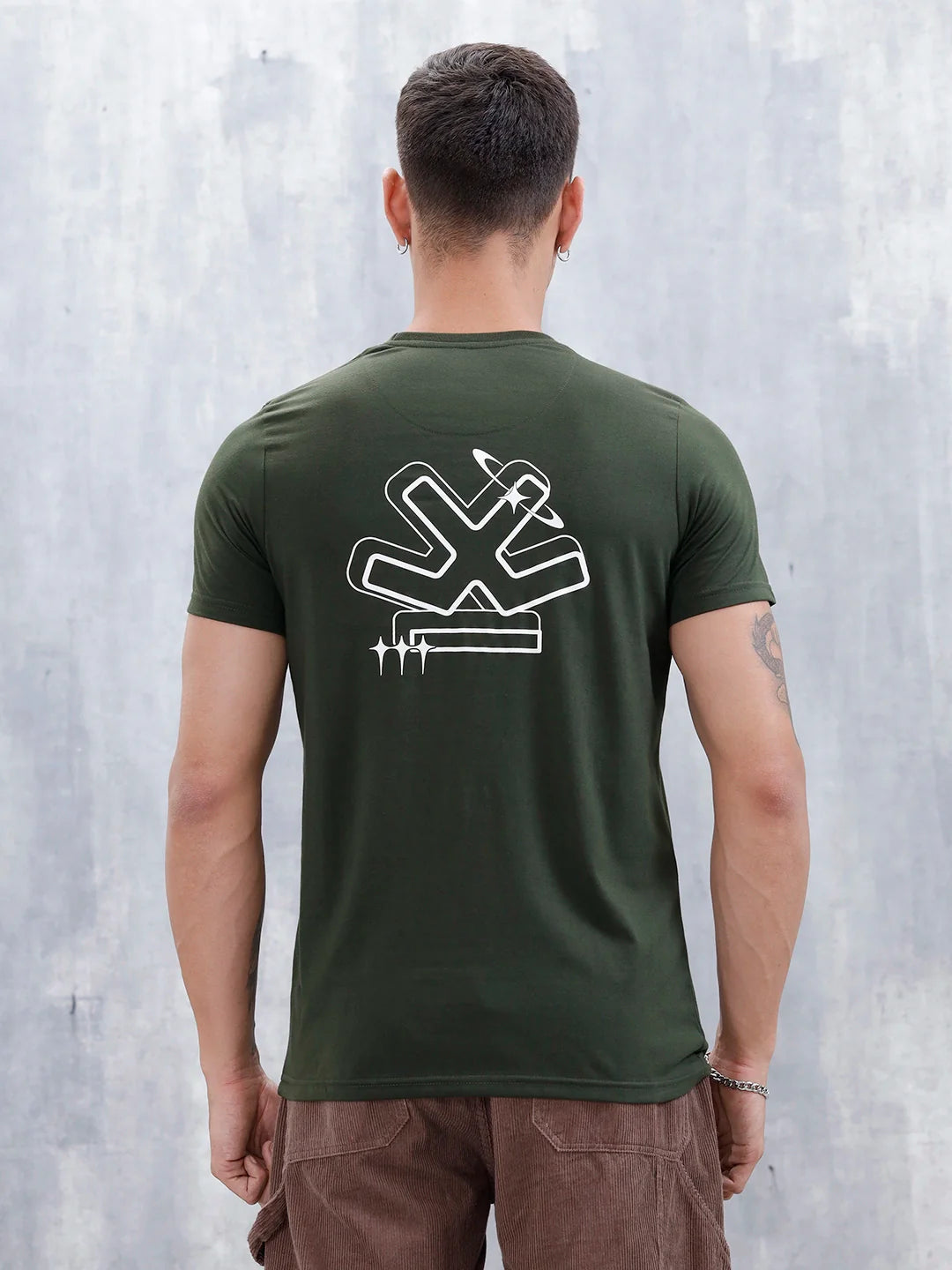 Men's Causal Regualr Fit Grpahic Printed T-Shirt | Olive