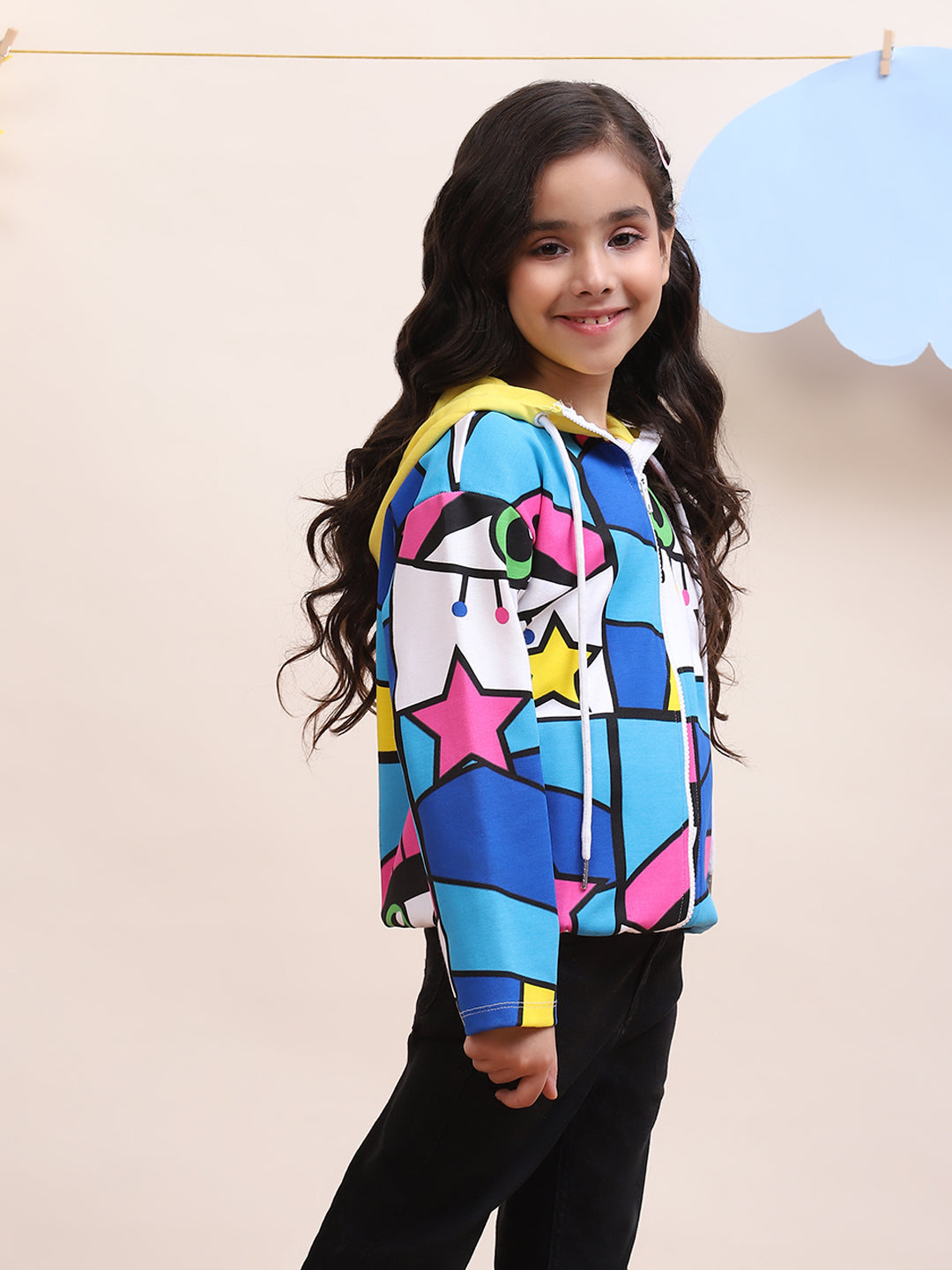 Girls Multicolor Star Print Jacket