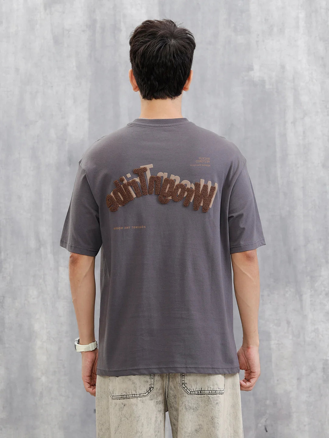 Embroidered & Printed Oversized T-Shirt | Dark Grey