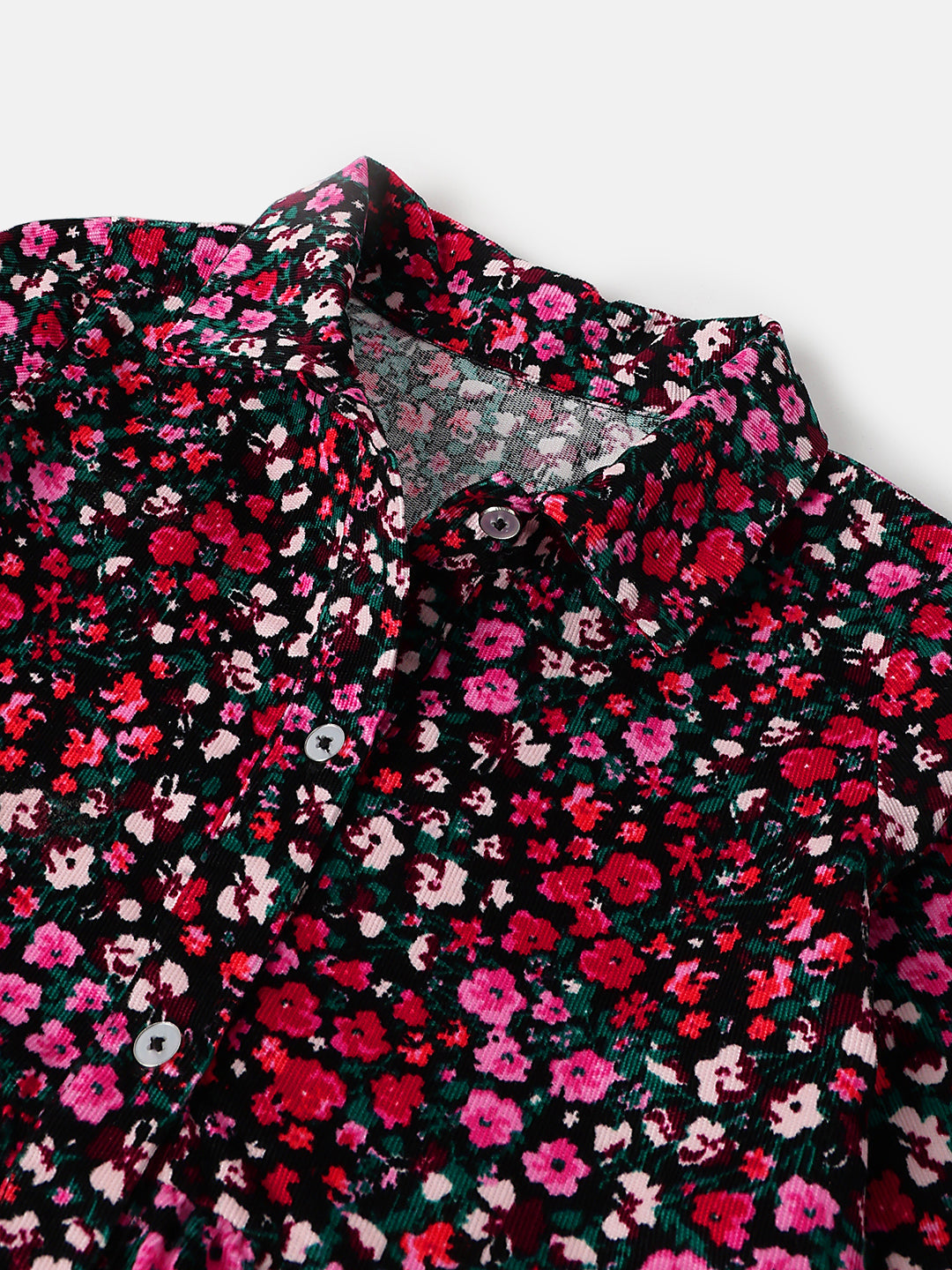 Girls Navy Blue Collar Neck Long Sleeve Floral Print Dress