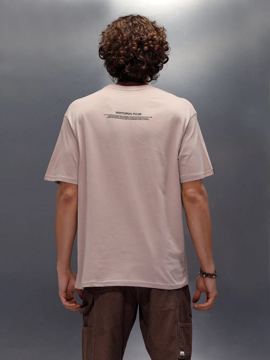 Thread-Detailed Crew Neck Oversized Tee With Back Print | Brown