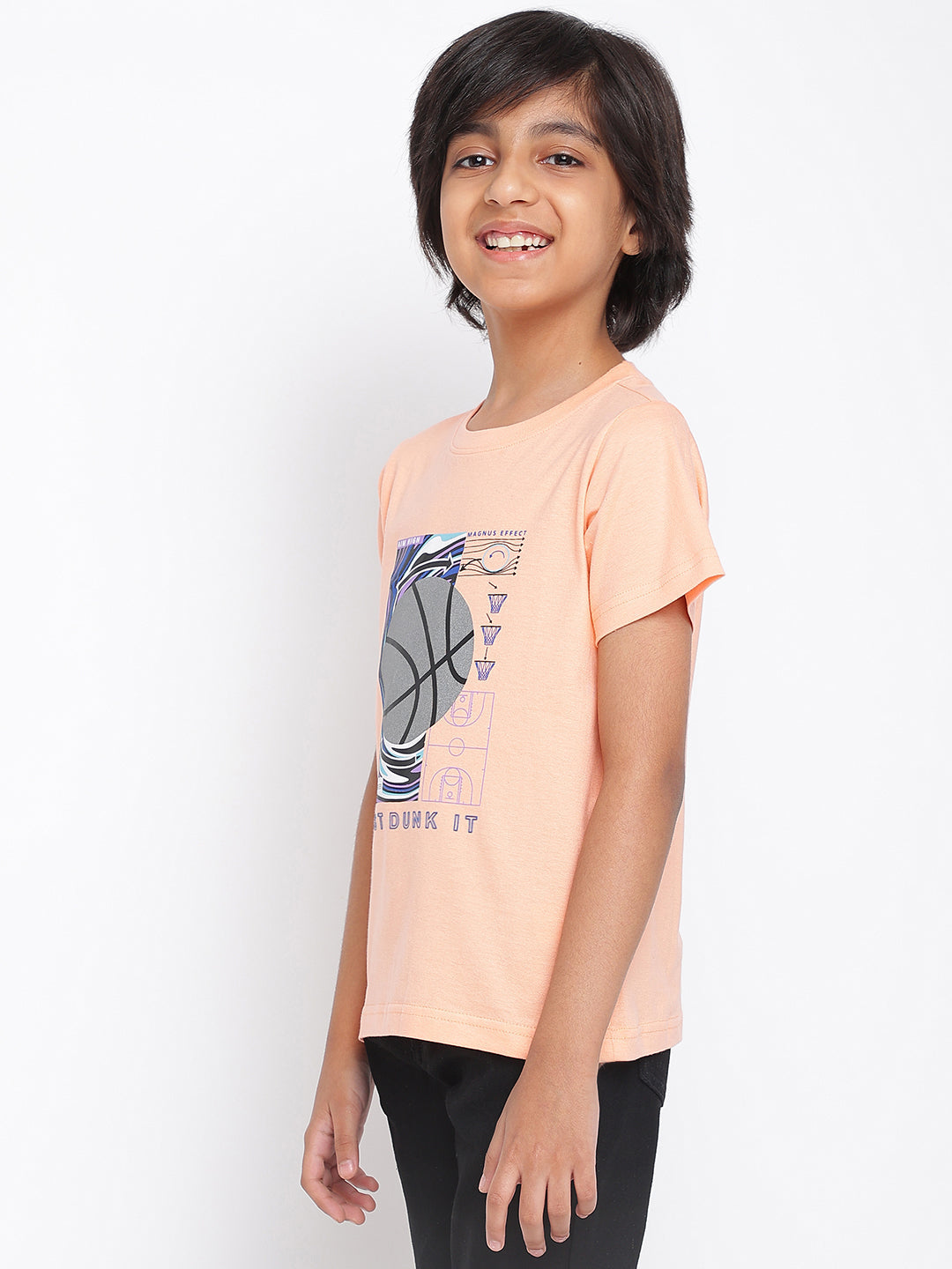 Boys Light Pink Cotton Printed T shirt