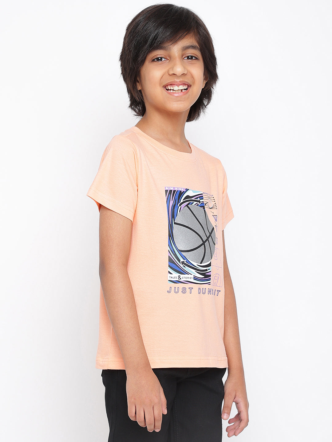 Boys Light Pink Cotton Printed T shirt
