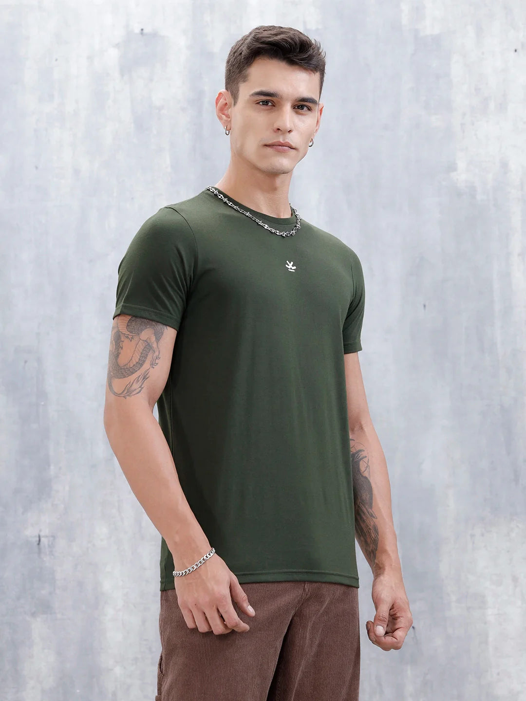 Men's Causal Regualr Fit Grpahic Printed T-Shirt | Olive