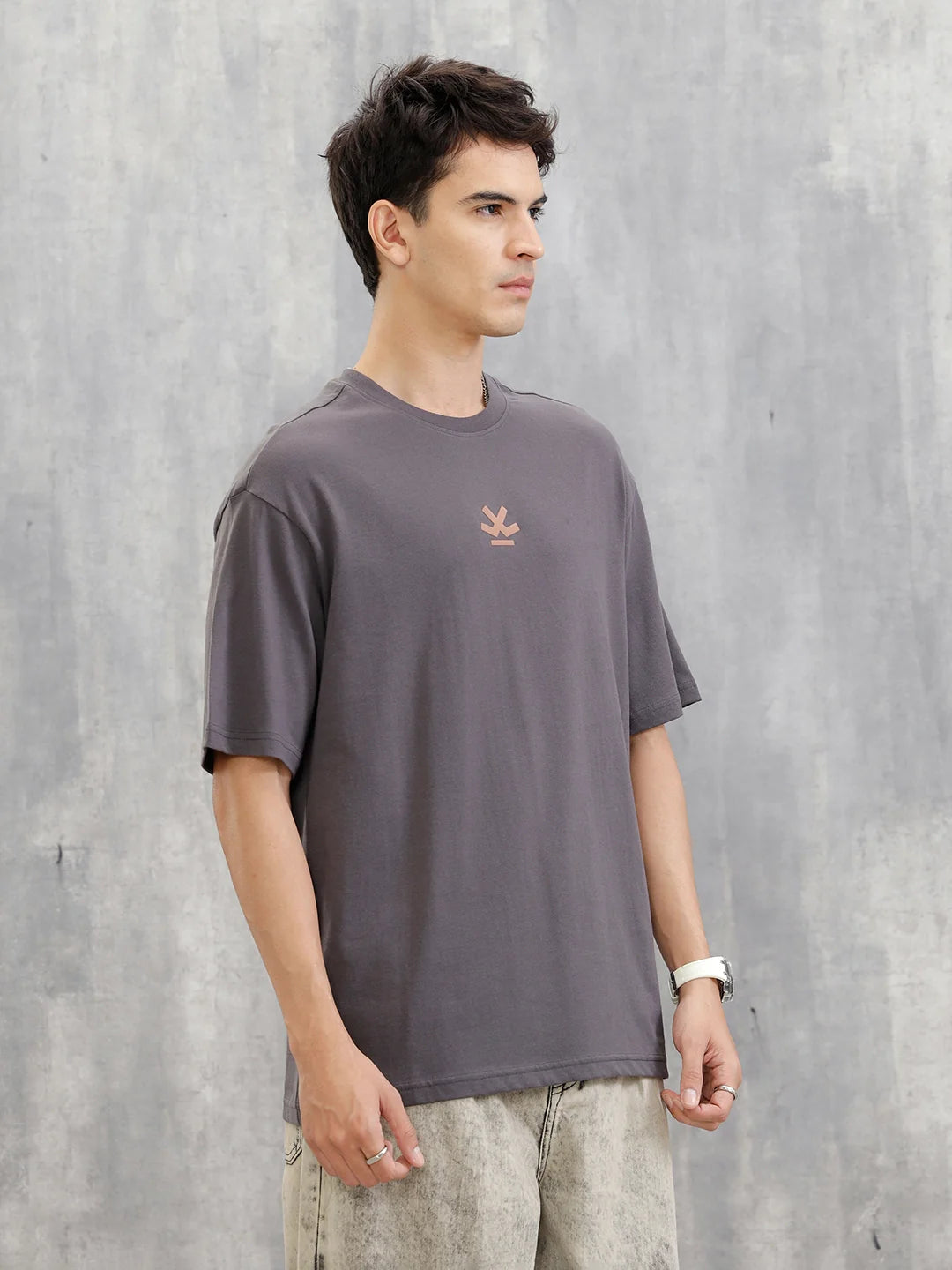 Embroidered & Printed Oversized T-Shirt | Dark Grey