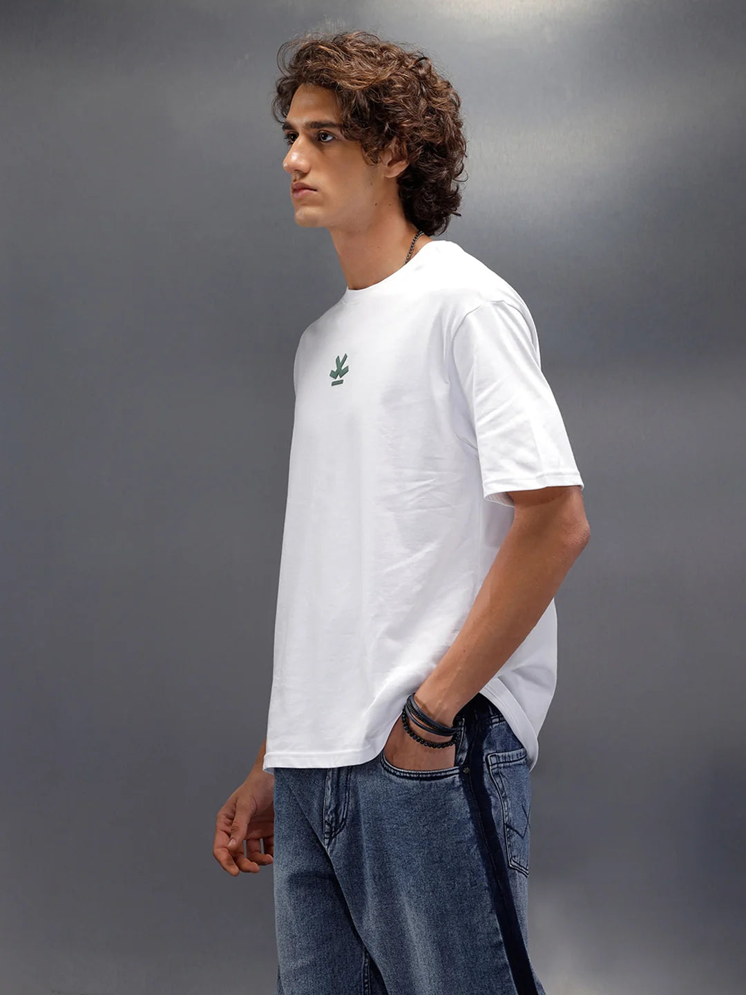Oversized Fit T-Shirt With Embroidered & Printed Back | White