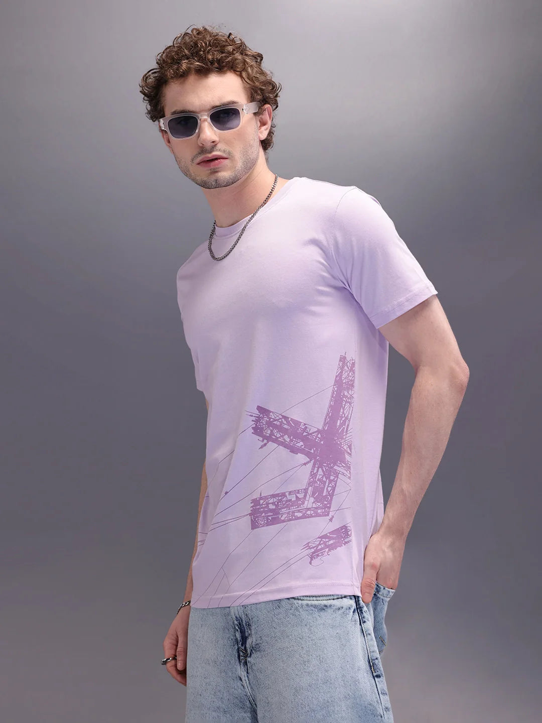 Logo Placement Printed T-Shirt | Lavender