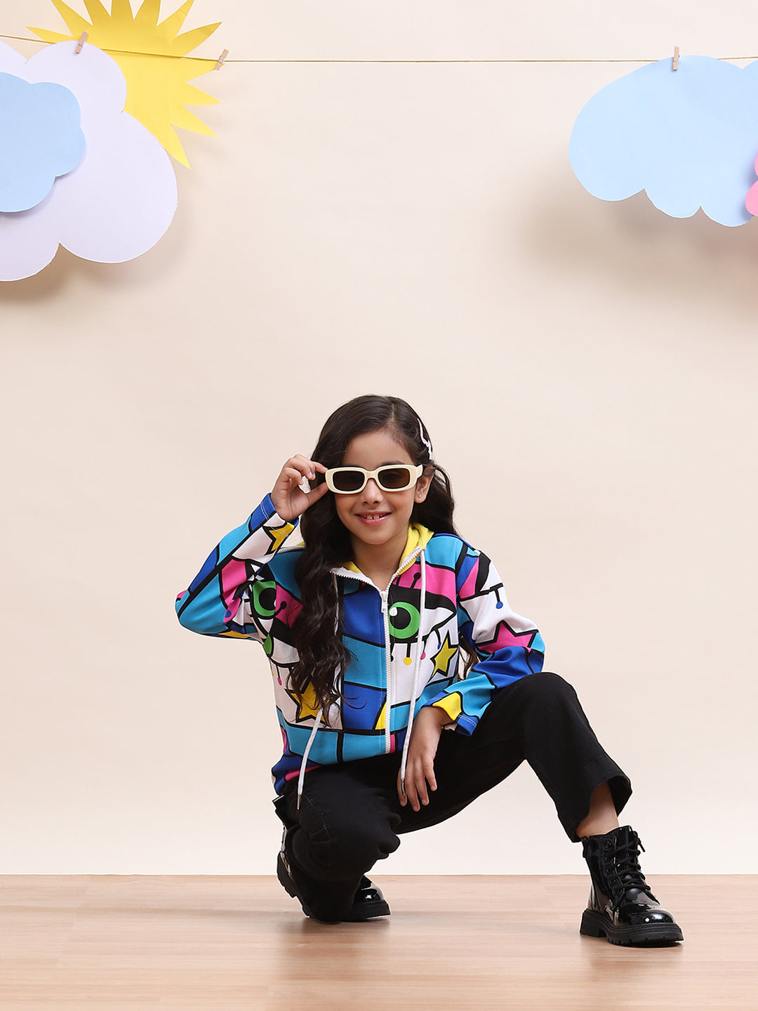 Girls Multicolor Star Print Jacket