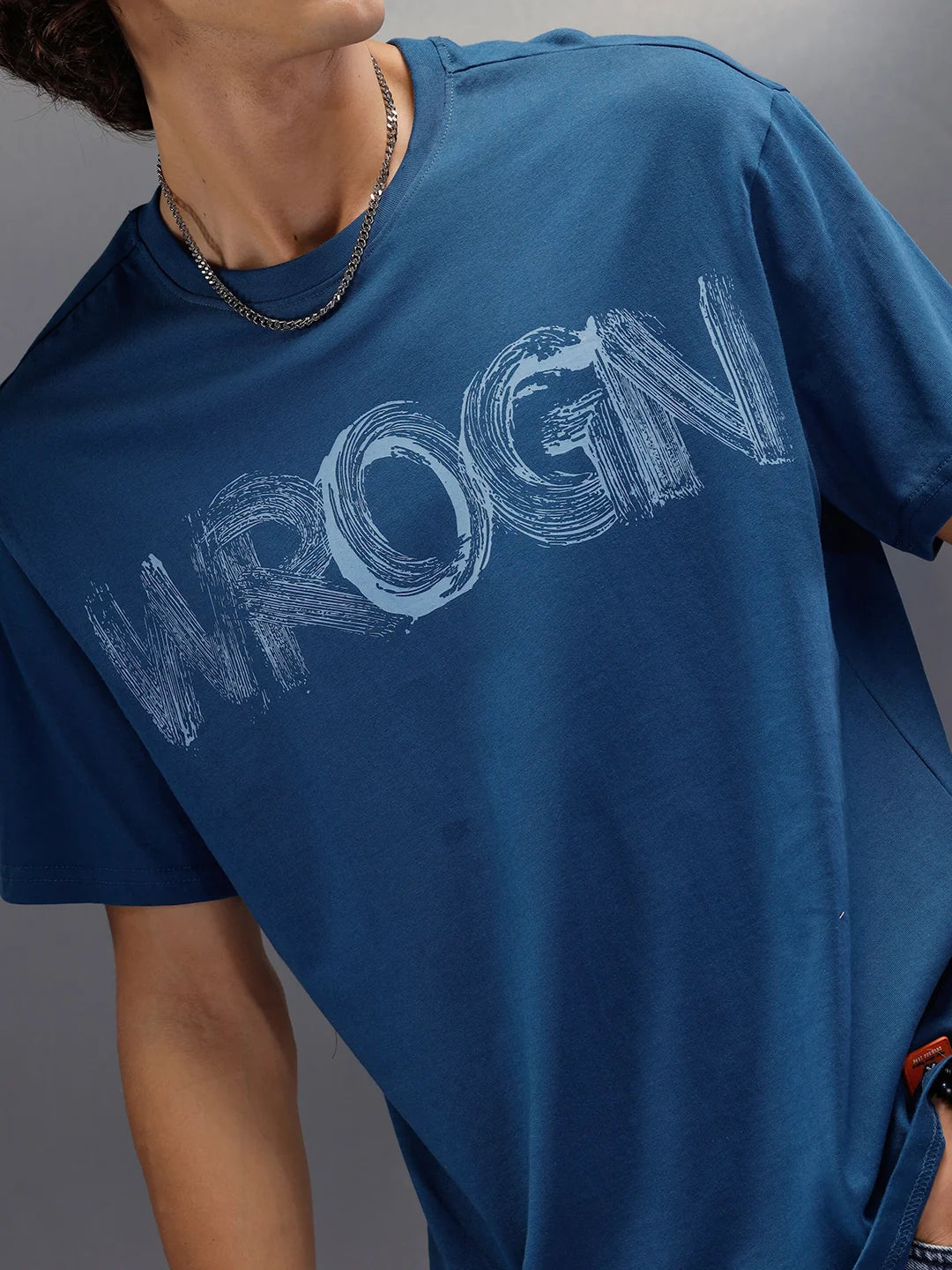 Oversized Fit Graphic Printed Crew Neck T-Shirt | Blue