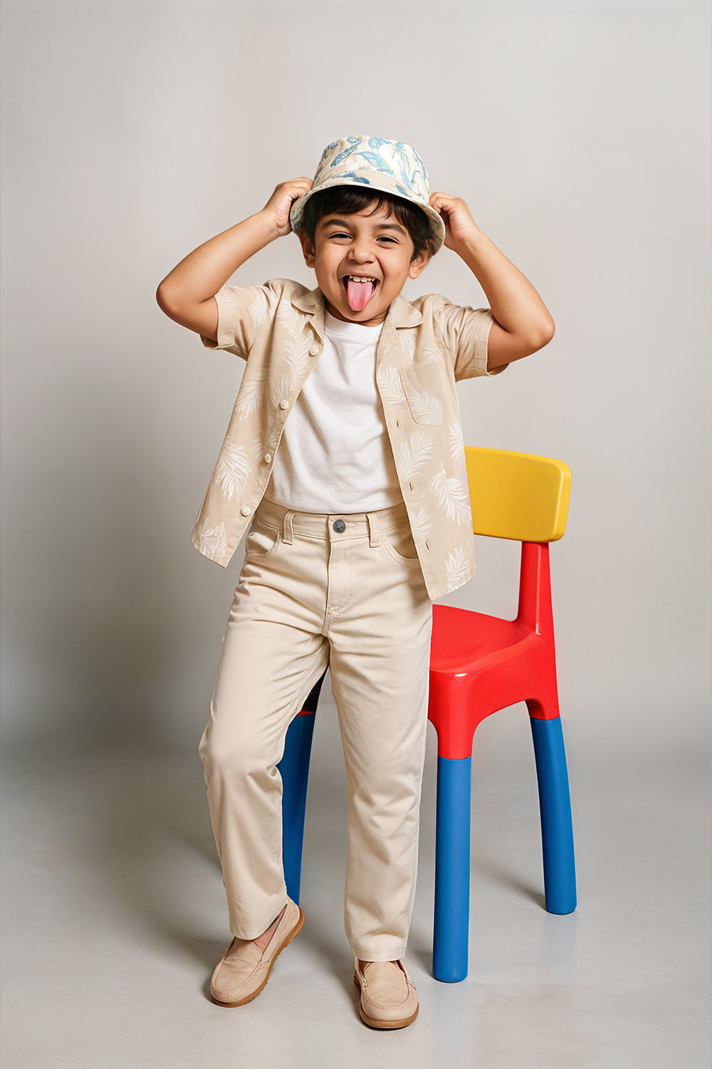 Boys Cream Slim Fit Trousers