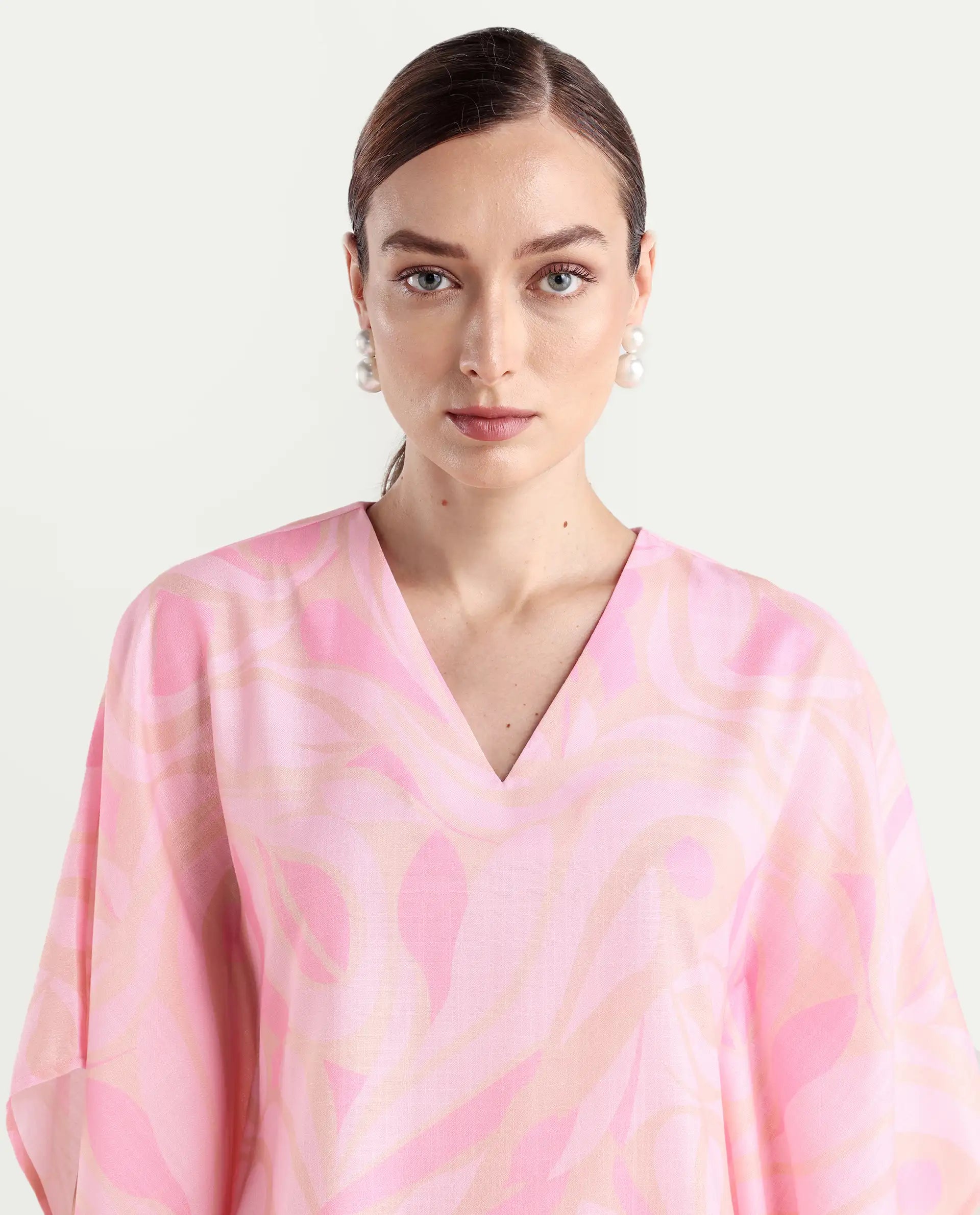 Rareism Women's Eleto Light Pink Polyester V-Neck Regular Fit Top