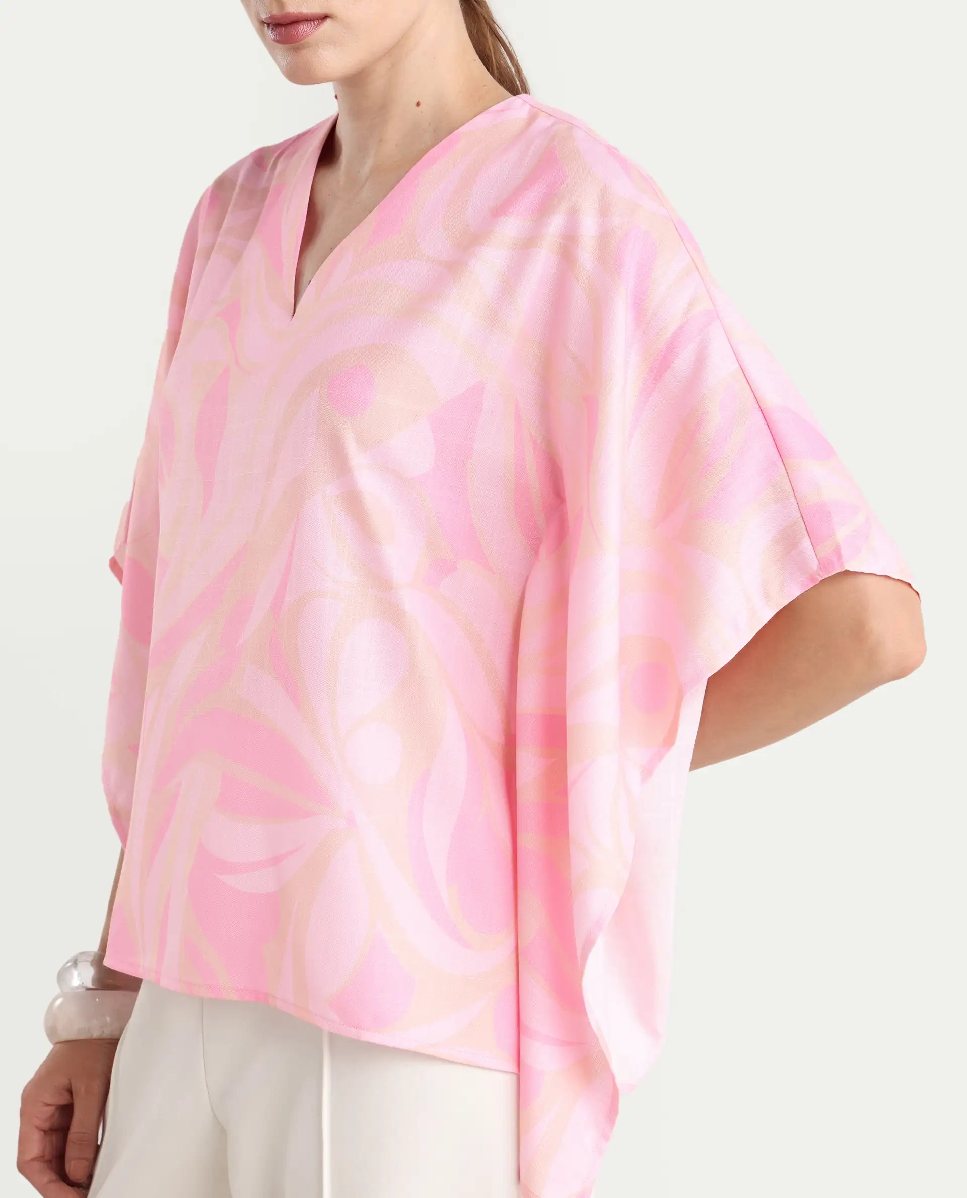 Rareism Women's Eleto Light Pink Polyester V-Neck Regular Fit Top