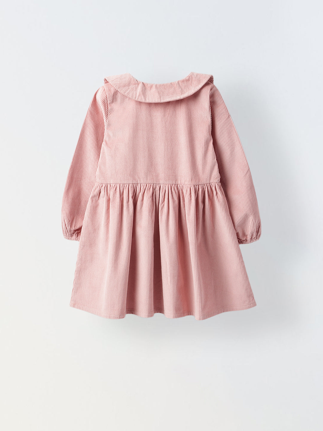 Girls Peach Collar Neck Corduroy Rib Solid Dress