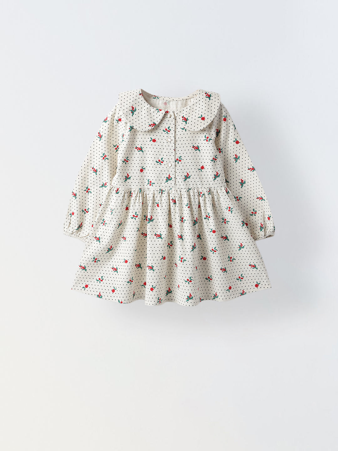 Girls White Collar Neck Corduroy Floral Print Dress