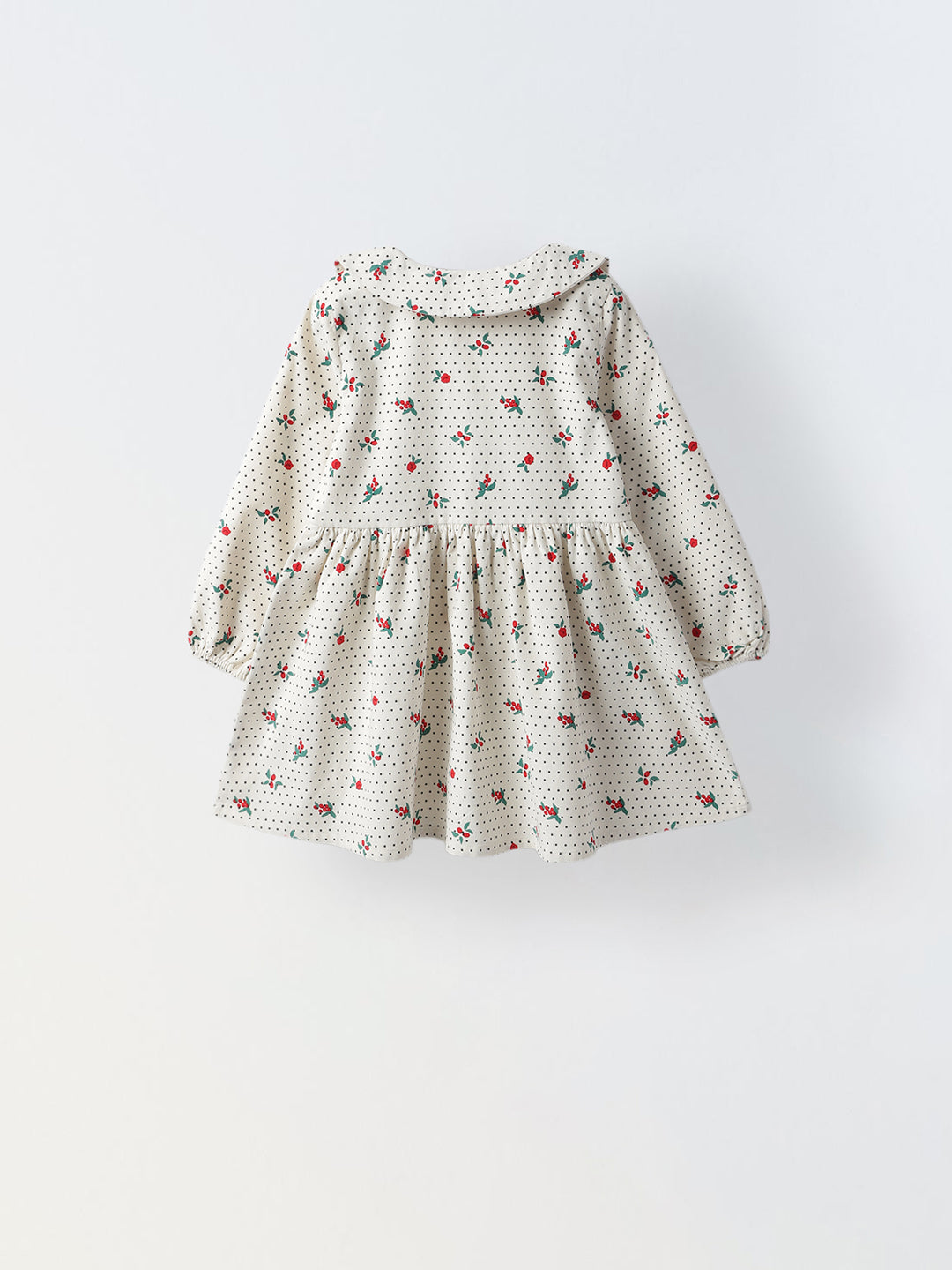 Girls White Collar Neck Corduroy Floral Print Dress