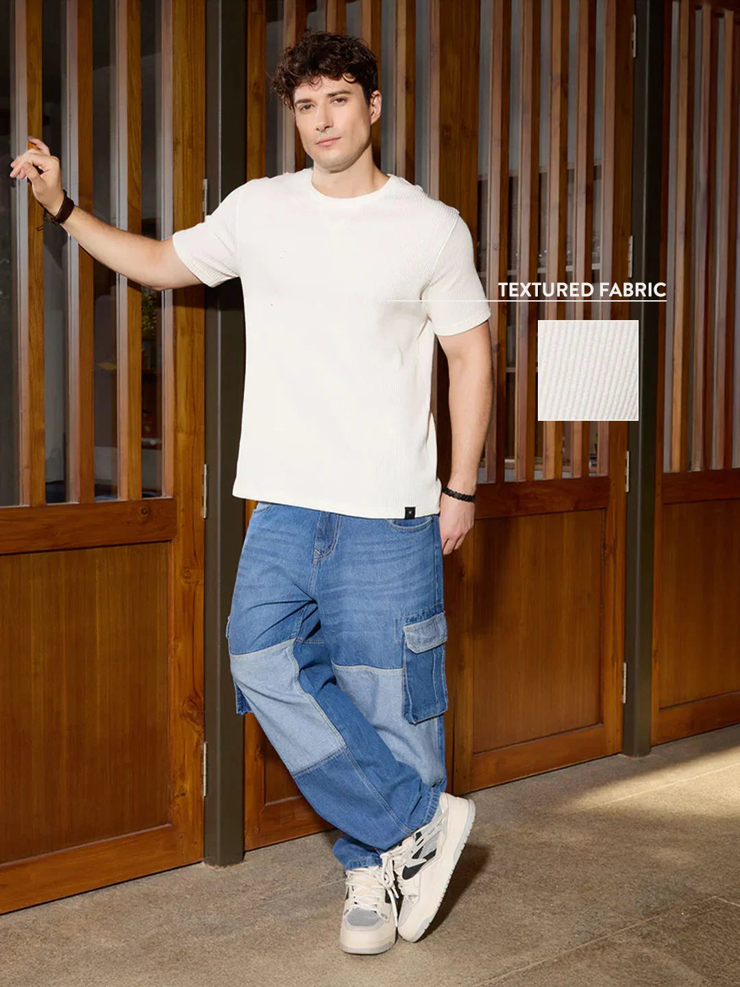 Textured Waffle Knit T-Shirt | Off White