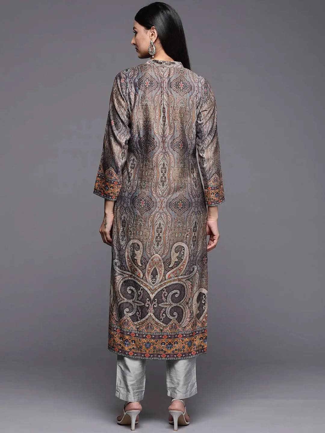 Multicoloured Printed Velvet Straight Kurta