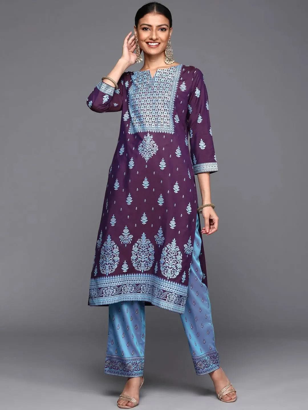 Purple Yoke Design Silk Kurta