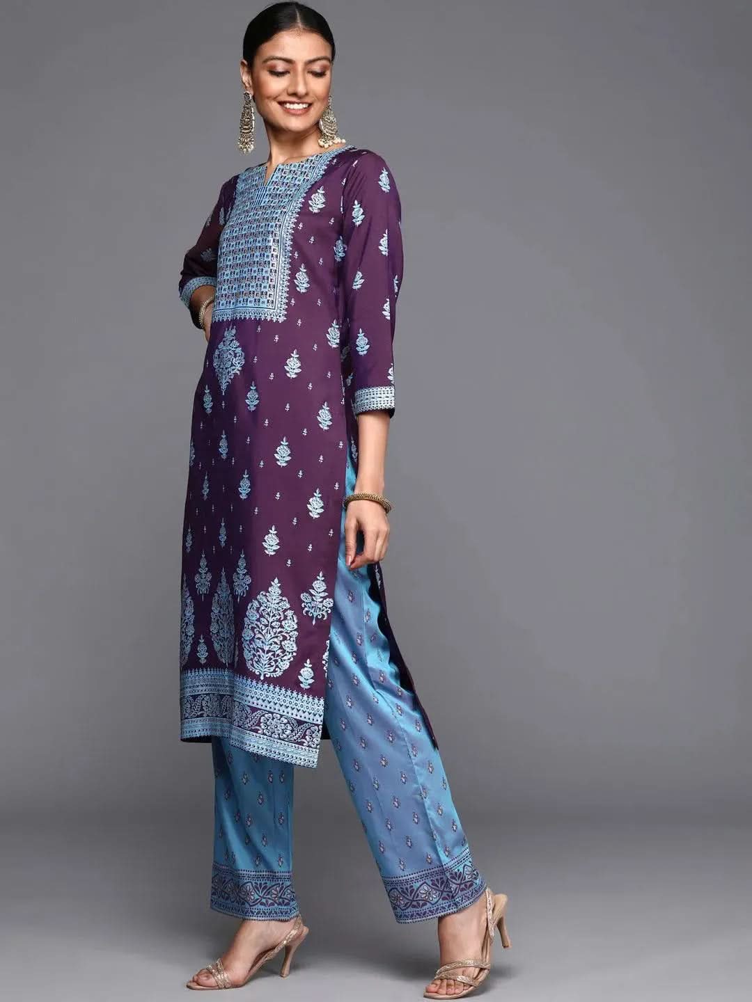 Purple Yoke Design Silk Kurta