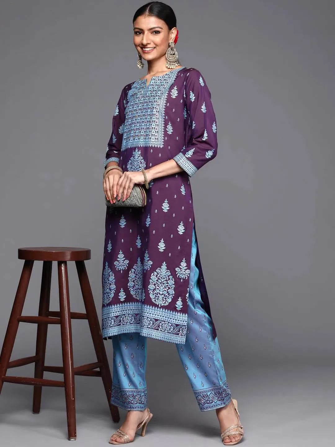 Purple Yoke Design Silk Kurta
