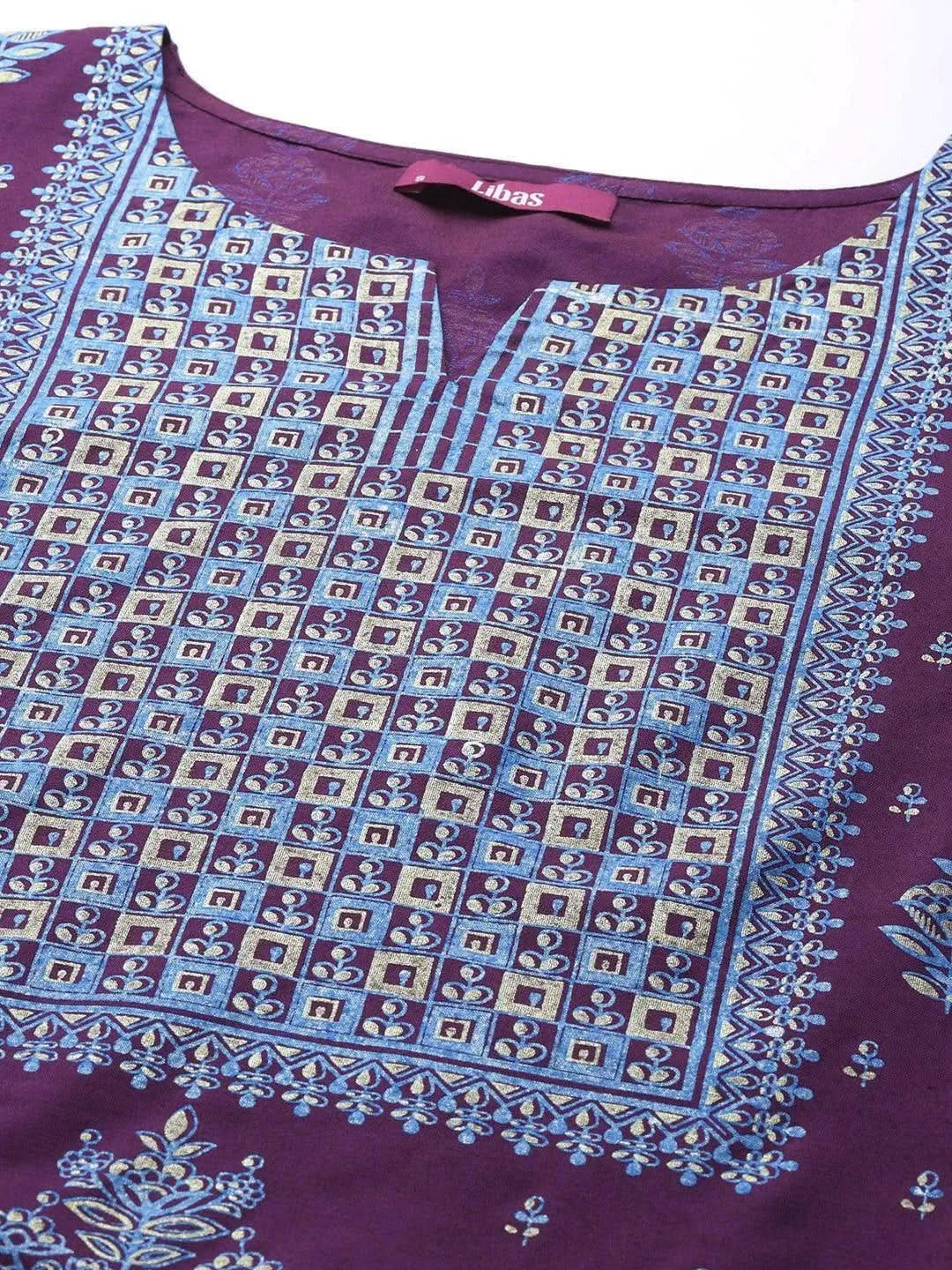 Purple Yoke Design Silk Kurta
